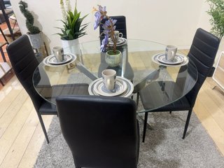 Mesa Comedor Redonda Cristal y Sillas Negras