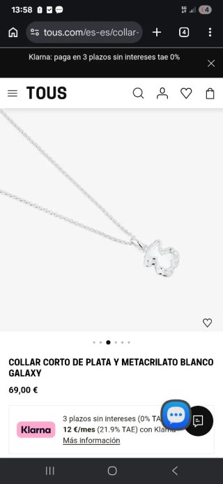 Collar Oso Tous Plata y Metacrilato Blanco