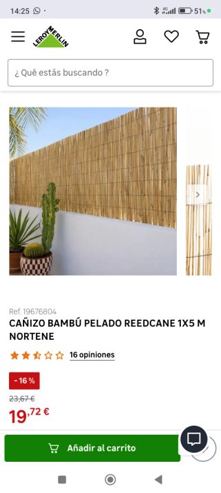 Cañizo de bambú pelado 1x5m
