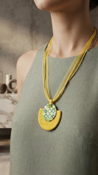 Collana con ciondolo geometrico giallo e verde