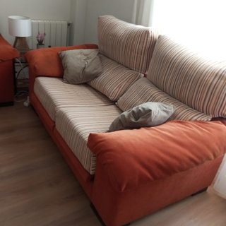 Sofá 2 plazas naranja y beige