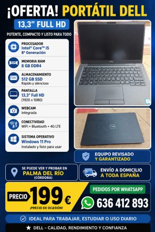 Portátil Dell 13,3 Full HD i5 8ª Gen