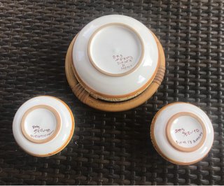 Set 3 Vasi/ciotole Ceramica/Bambù dipinti a mano