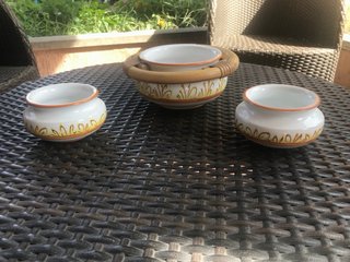 Set 3 Vasi/ciotole Ceramica/Bambù dipinti a mano