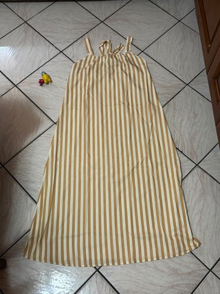 Vestito Lungo a Righe Senape e Bianco