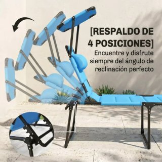 Tumbona plegable azul con parasol