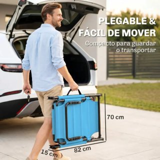 Tumbona plegable azul con parasol