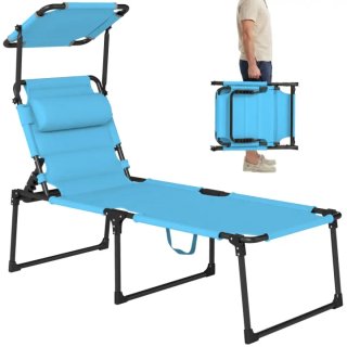 Tumbona plegable azul con parasol
