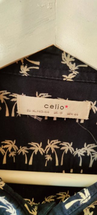 Camisa Celio Estampada Palmeras Azul Talla M