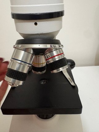Microscopio blanco con 4x objetivo