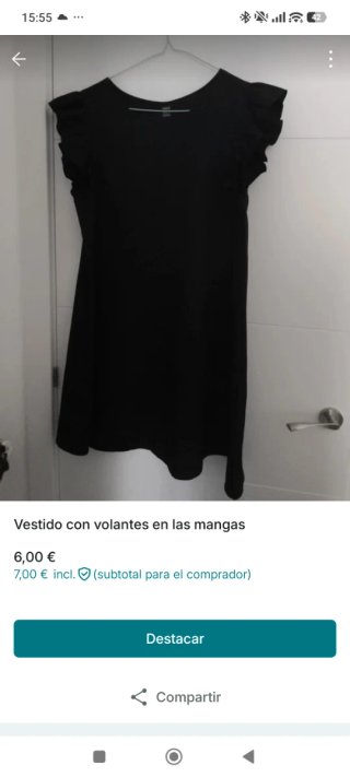 Vestido volantes mangas negro Talla M