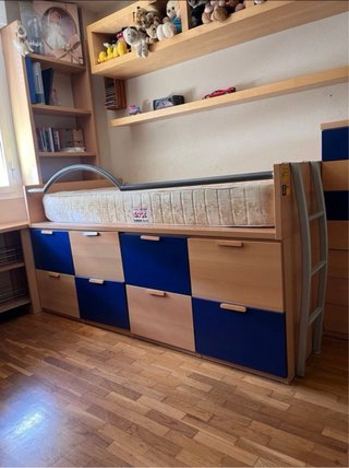 Cómoda 6 cajones madera y azul