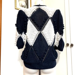Maglia ferri blu/bianca rombi