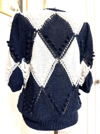 Maglia ferri blu/bianca rombi