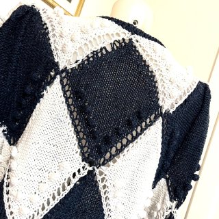 Maglia ferri blu/bianca rombi