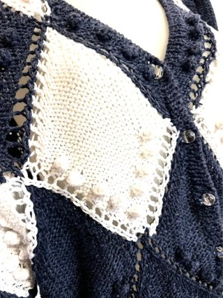 Maglia ferri blu/bianca rombi