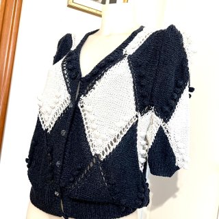 Maglia ferri blu/bianca rombi