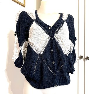 Maglia ferri blu/bianca rombi