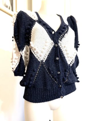 Maglia ferri blu/bianca rombi