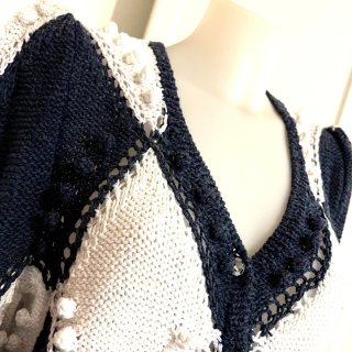 Maglia ferri blu/bianca rombi