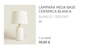 Lámpara Mesa Zara Home Cerámica Lino Beige