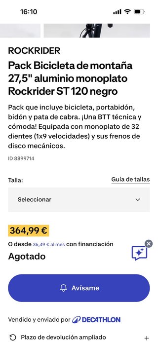 Bicicleta MTB Rockrider Negra y Azul