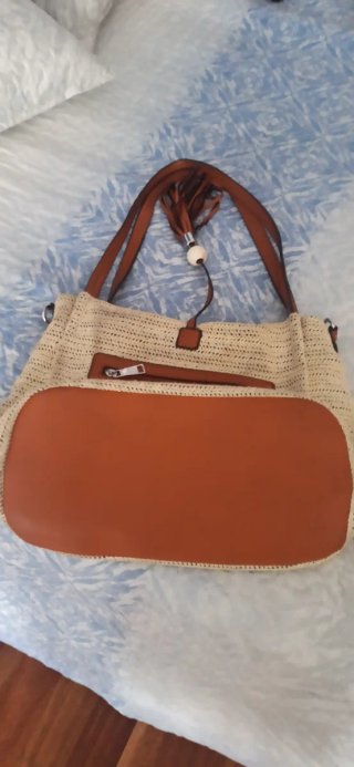 Bolso tejido beige 35x30 cm