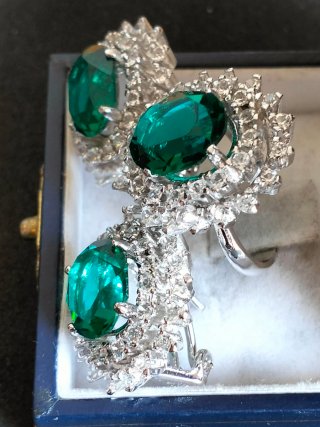 Conjunto Vintage Anillo y Pendientes Verde