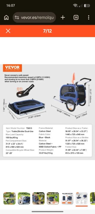 Carro/Remolque para Mascotas Vevor