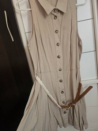 Vestido Zara Beige Botones Cinturón