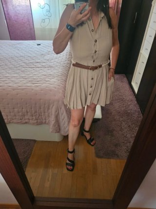 Vestido Zara Beige Botones Cinturón