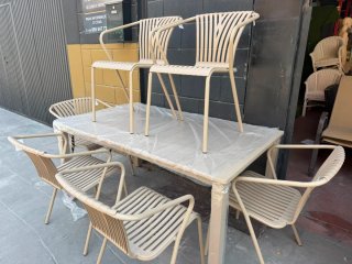 Mesa y 6 Sillas Terraza/Jardín Beige