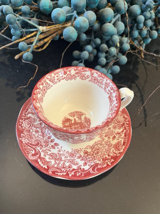 Vajilla Cartuja Porcelana Roja y Blanca
