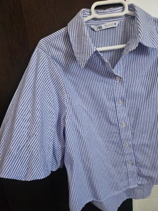 Camisa Zara Rayas Azul Talla M
