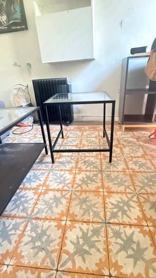Mesa de centro y auxiliar cristal y metal