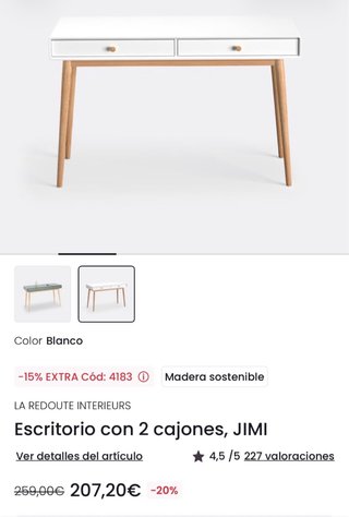 Escritorio blanco con patas de madera