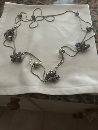 Collar largo fantasía acero piedras y perlas