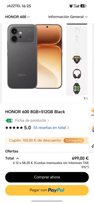 Honor 600 512GB Negro