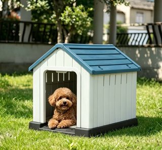 Caseta para perro azul y blanco