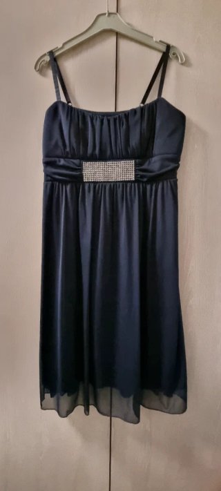 Vestido fiesta gasa azul con pedrería