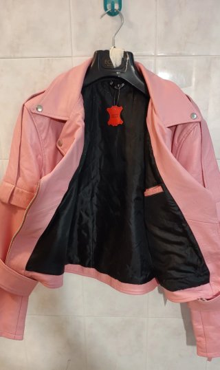 Giacca Pelle Rosa Biker Moto Bela