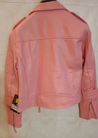 Giacca Pelle Rosa Biker Moto Bela
