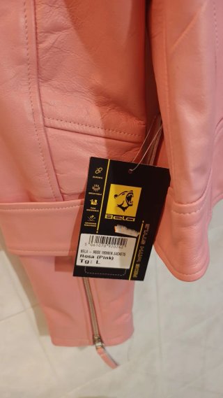 Giacca Pelle Rosa Biker Moto Bela