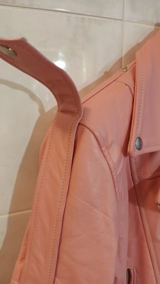 Giacca Pelle Rosa Biker Moto Bela