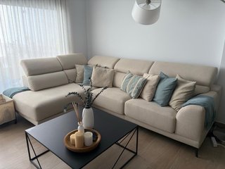 Sofá Chaise Longue XL Chenilla Beige 3m