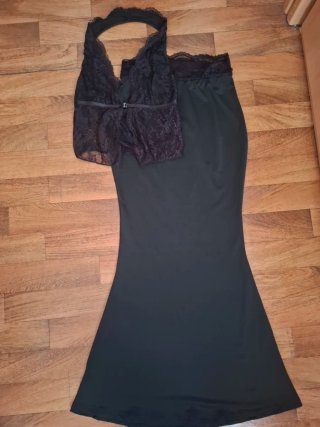 Conjunto top encaje y falda larga negro