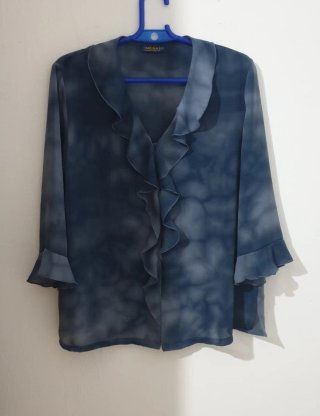 Blusa MESA Talla G Ruffle Azul/Gris