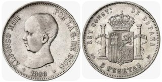 Moneda Alfonso XIII 5 Pesetas 1888