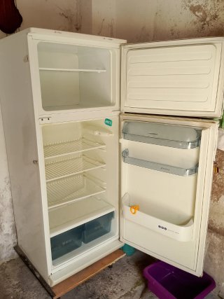 Nevera pequeña con puertas de madera