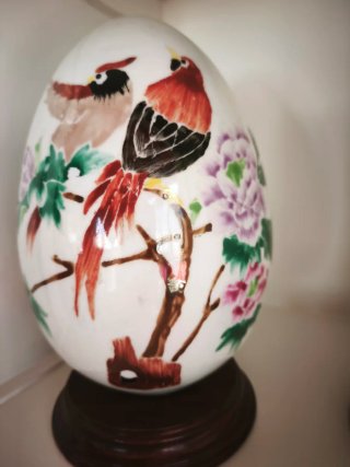 Pareja huevos porcelana China vintage pájaros mari